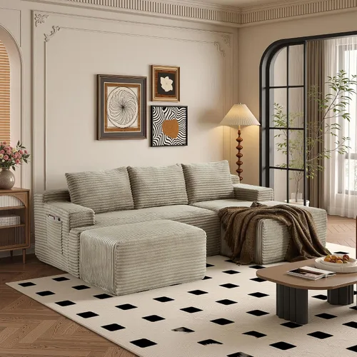 Vista 45 de Sofás seccionales de 105" para sala de estar, sofá cloud con forma de L tapizado, sofás modulares sin estructura rígida, sofá seccional moderno
