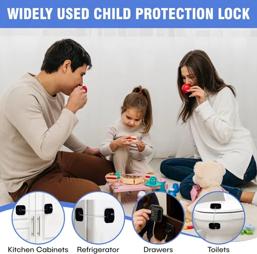 Vista 9 de Paquete de 2 cerraduras para refrigerador con llaves para armario de seguridad infantil Child Safety Lock for Freezer, Cabinets, Closets &