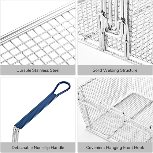 Vista 8 de WeChef - Cesta comercial para freidora de 8.8 libras, gran capacidad, 13 x 12 x 5 pulgadas, cesta de freidora de construcción resistente con mango
