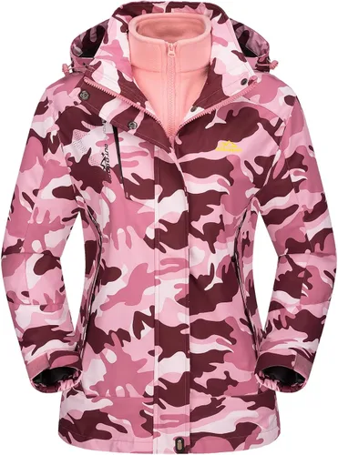 Vista 16 de MAGCOMSEN - Abrigos de invierno 3 en 1 para mujer, chaqueta de esquí impermeable, cortavientos, con forro polar, parka
