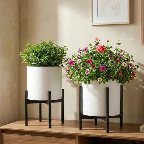 Vista 4 de FaithLand Soporte para plantas de mediados de siglo para interiores y exteriores (sin maceta de 8 pulgadas), soporte de metal para macetas, soporte