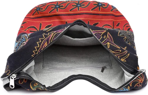 Vista 5 de Bolsa de hombro para mujer, de lona en estilo hippiebohemio para llevar cruzada al hombro, disponible en diferentes colores y estampados