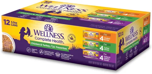 Vista 12 de Wellness Complete Health - Paquete variado de paté de comida húmeda enlatada para gatos adultos, natural, rica en proteínas, sin granos, favoritos