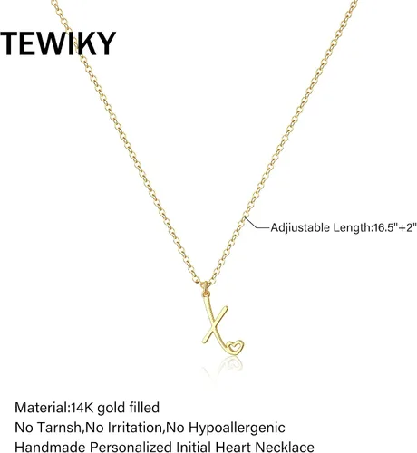 Vista 5 de TEWIKY Initial Necklace for Women Girls, 14k Gold Filled Necklaces Dainty Gold Letter Pendant Necklace Trendy Waterproof Simple Cute Necklaces