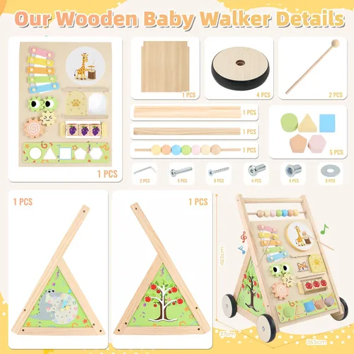 Vista 2 de Andador de madera para bebés con ruedas para niños y niñas de 6 a 12 meses