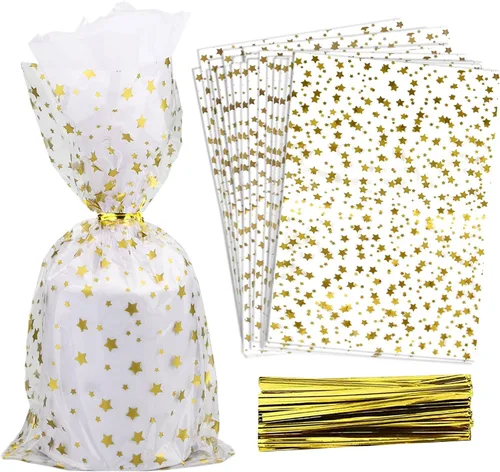 Vista 55 de 100 bolsas de regalo con estampado de estrellas de 3 x 5 pulgadas, bolsas de regalo de celofán, bolsas de regalo de celofán, bolsas de regalo