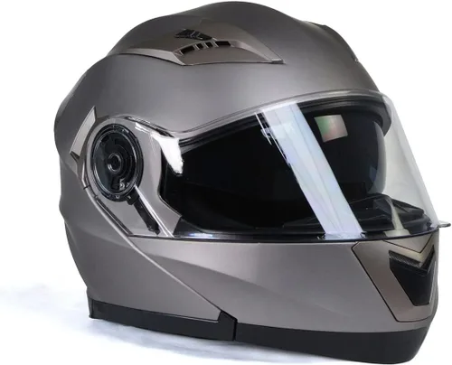 Vista 8 de Milwaukee Helmets MPH9808DOT - Casco modular de motocicleta avanzado de plata ionizada con visera abatible, talla S