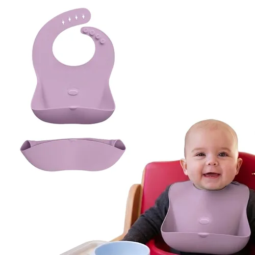 Vista 8 de Abiie Ruby Wrapp - Baberos de silicona para bebés, babero impermeable hecho con material resistente a las manchas, bolsillo frontal para atrapar