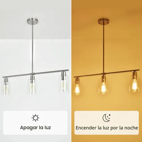 Vista 6 de Lámpara de araña de níquel cepillado de 3 luces, luz colgante de cristal transparente para cocina Plateado