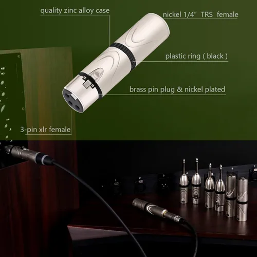 Vista 3 de Adaptador de audio de micrófono XLR a 1/4 de 0.250 in, divisor TRS a XLR hembra, conector estéreo de 0.250 in a convertidor de guitarra de 3 pines