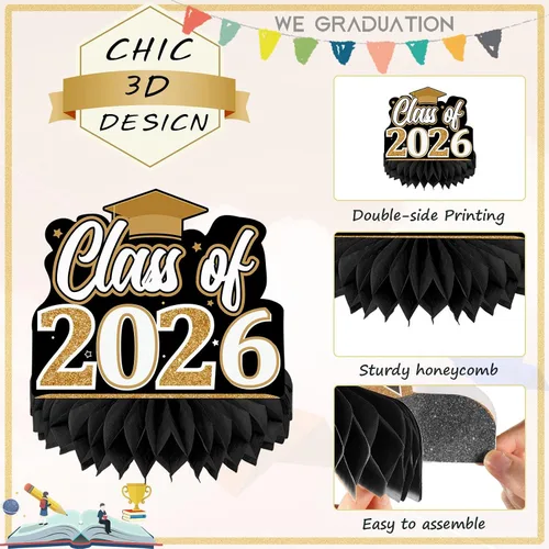 Vista 3 de Yisong 9 piezas de decoración de mesa de fiesta de graduación 2026, felicitaciones de la clase de 2026, centros de mesa de graduación para mesas