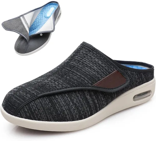 Vista 13 de bumuam Zapatos para diabéticos para hombre, zapatos anchos ajustables, ligeros, antideslizantes, ortopédicos, para caminar, artritis, pies Beige