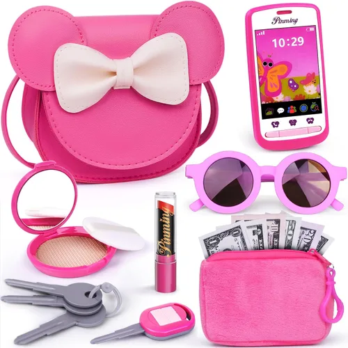 Vista 7 de Bolso de niña para juego de simulación con juguetes de maquillaje, juguetes de bolso para niñas pequeñas de 3, 4, 5, 6, 7 años de regalo, bolso