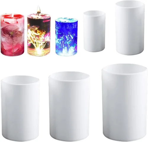 Vista 4 de Katutude Paquete de 5 moldes para velas cilíndricas, moldes de silicona 3D para velas perfumadas de bricolaje, jabón hecho a mano, cera