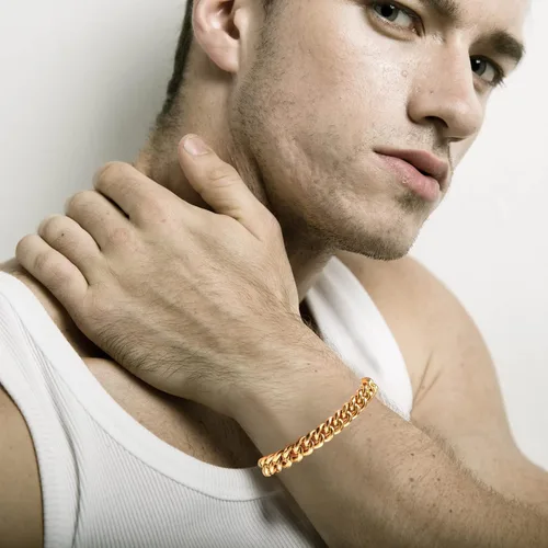 Vista 6 de Nocuswao Pulsera de eslabones cubanos para hombres y niños, joyería impermeable de acero inoxidable 316L, colores doradoplata y 78910 pulgadas