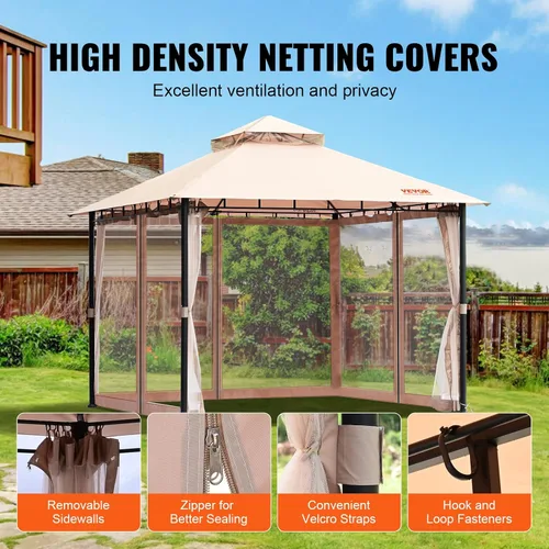 Vista 6 de VEVOR Gazebo de patio para 6-8 personas, gazebo de patio trasero de 10 x 10 pies, con mosquitera, marco de metal y poliéster de 180G recubierto