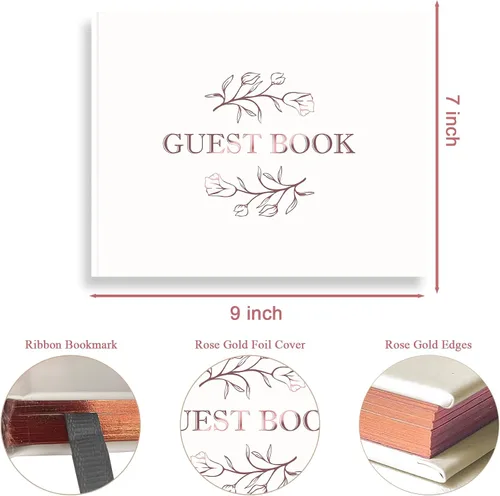 Vista 2 de CalenDream Hermoso libro de invitados de boda, libro de registro de 7 x 9 pulgadas, papel grueso de 120 GSM, libro de tapa dura con bordes dorados