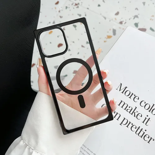 Vista 2 de Funda magnética transparente para iPhone 13 Pro Max, a prueba de golpes, delgada, protectora para iPhone 13 Pro Max, color negro