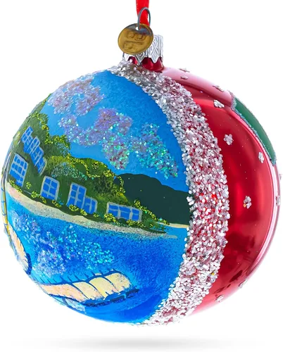 Vista 2 de Malecón Boardwalk, Puerto Vallarta, México bola de cristal adorno de Navidad 4 pulgadas