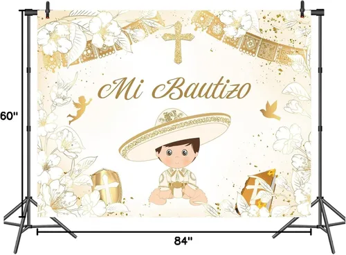 Vista 6 de Withu Telón de fondo dorado Mi Bautizo para niño, paloma, Santa Biblia, Cruz, Primera Comunión, sesión de fotos para niños, ceremonia cristiana