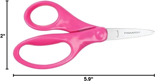 Vista 4 de Tijeras con punta puntiaguada de 5 pulgadas para niños, color morado con funda, Rosado
