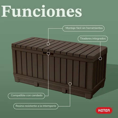 Vista 3 de Keter Kentwood - Caja de resina de 92 galones, organización y almacenamiento para muebles de patio, cojines de exterior, almohadas, herramientas