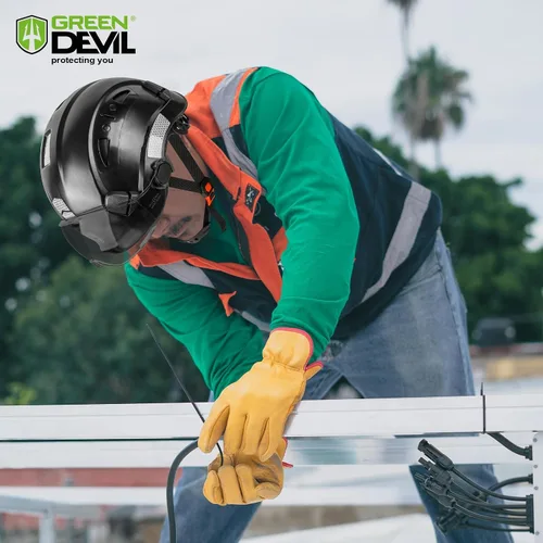 Vista 6 de GREEN DEVIL Casco de seguridad con visera tintada y transparente con ventilación Casco de construcción ABS Cascos de construcción para hombres