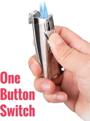 Vista 6 de Cobber Antorcha recargable y resistente al viento doble llama de chorro de butano encendedor para hombres ideas de regalo (plata)