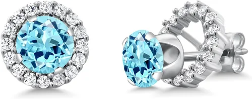 Vista 256 de Gem Stone King Aretes redondos de plata de ley 925 de 0.236 in con piedra natal extraíble para mujer