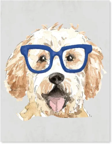 Vista 186 de Andaz Press Póster impreso para pared de perro, 8.5 x 11 pulgadas, Bulldog inglés con gafas negras, 1 paquete, regalo de cumpleaños de Navidad, sin