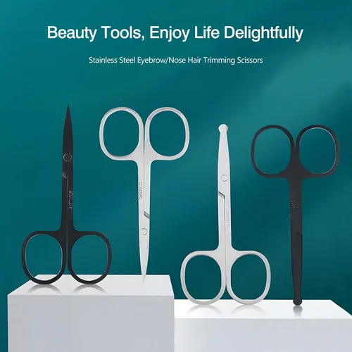 Vista 2 de Juego de 4 tijeras de pelo facial curvadas y redondeadas para hombres y mujeres, tijeras de corte de bigote, nariz, barba, cejas, pestañas y orejas
