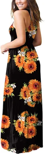 Vista 3 de LILBETTER - Vestido largo hasta el tobillo sin mangas de estilo casual para mujer, con espalda cruzada, corte suelto, con bolsillos