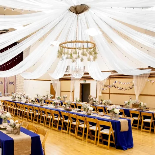 Vista 41 de 6 paneles de cortinas de techo azul bebé para boda, cortinas de techo de 5 pies x 10 pies, tela de drapeado para arco de boda, cortinas