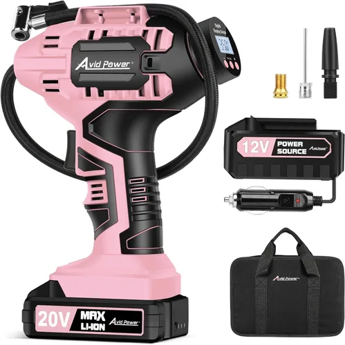 Vista 8 de Avid Power Compresor de aire portátil para inflar neumáticos de auto, bomba inalámbrica de 20 voltios, batería recargable y adaptador de 12 voltios