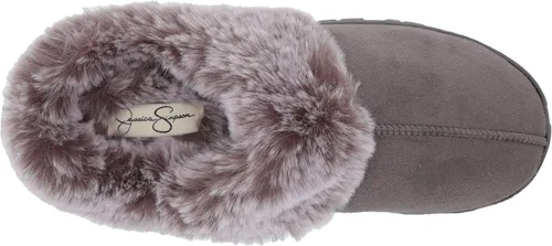 Vista 5 de Jessica Simpson - Zueco de piel sintética para mujer pantuflas cómodas y peludas para interiores con espuma viscoelástica