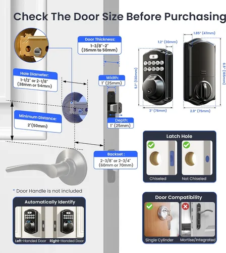 Vista 6 de Veise VE012W WiFi huella digital Smart Lock para puerta delantera, negro