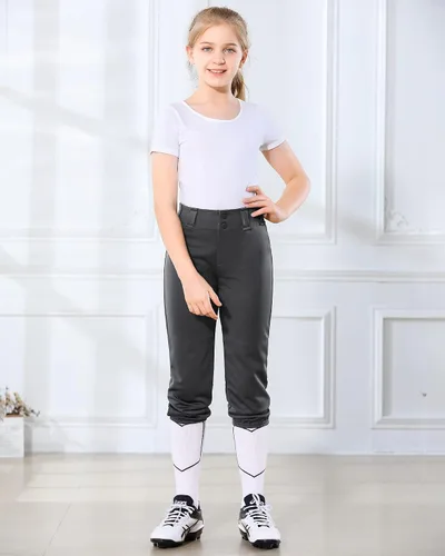 Vista 9 de Stelle Pantalones de sóftbol para niñas, pantalones de béisbol para jóvenes, pantalones de lanzamiento rápido con bolsillos, camiseta para niños