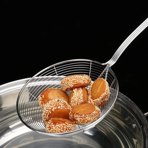 Vista 6 de Colador Skimmer, colador de araña de acero inoxidable, cucharón para pasta, espaguetis, fideos y freír en la cocina, cuenco de 6 pulgadas
