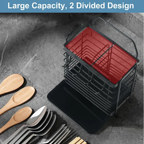 Vista 4 de Soporte para Utensilios, Escurridor de Utensilios de Acero Inoxidable con Bandeja de Drenaje, Cesta de Drenaje para Encimera de Cocina, Organizador