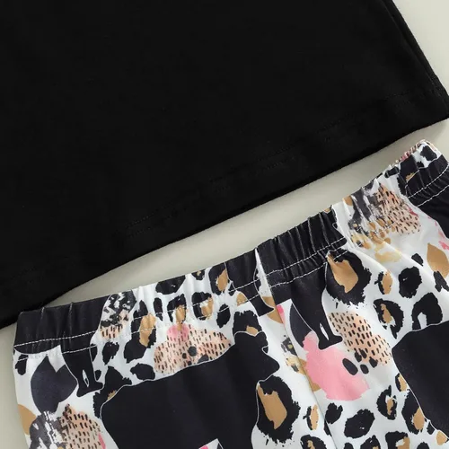 Vista 48 de fhutpw Conjunto de camiseta de manga corta con estampado de vaca y pantalones acampanados de dibujos animados para niñas