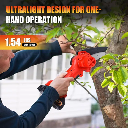 Vista 7 de Mini motosierra inalámbrica de 4 pulgadas, motosierras portátiles de mano con una sola mano para corte de madera de rama de árbol