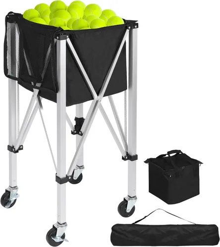 Vista 11 de Tolva portátil para pelotas de tenis con capacidad para 200 bolas, carrito de canasta de pelota de tenis con 4 ruedas y frenos, bolsa de tela Oxford
