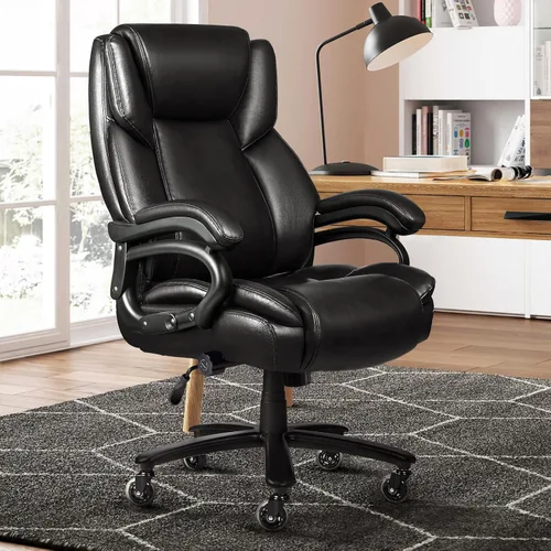 Vista 2 de OFIKA Silla de oficina grande y alta de 500 libras, soporte lumbar ajustable, silla de oficina para personas pesadas, respaldo alto resistente Negro