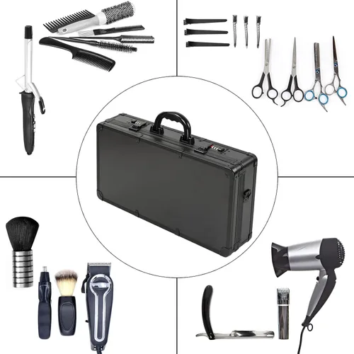 Vista 4 de Estuche de transporte de peluquería, estuche de viaje portátil, kit profesional para el cabello, organizador de almacenamiento, maleta con asa