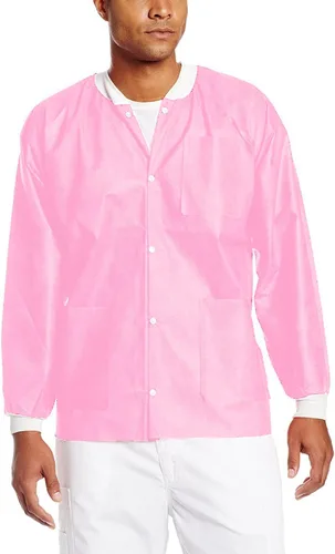 Vista 31 de Paquete de 10 chaquetas desechables de laboratorio, chaqueta médica reutilizable hasta la cadera, unisex, con puños de punto y bolsillos
