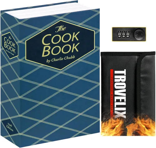 Vista 17 de Caja fuerte de libro con cerradura de combinación, caja fuerte oculta (9.5 x 6.2 x 2.2 pulgadas) con bolsa ignífuga, caja fuerte de diversión