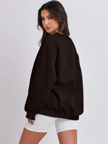 Vista 4 de ANRABESS Sudadera de gran tamaño para mujer, con cuello redondo, estilo Y2K, sudadera con capucha de forro polar, cómoda, camiseta informal, ropa