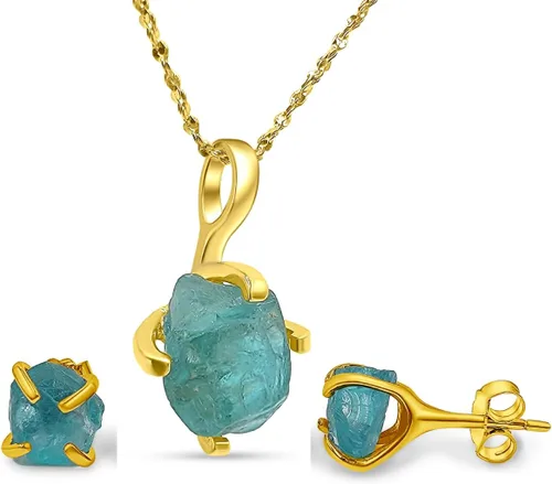 Vista 102 de Juego de joyas de piedras preciosas crudas reales con plata de ley 925 chapada en oro real, collar y aretes de piedra natal, regalo para ella por