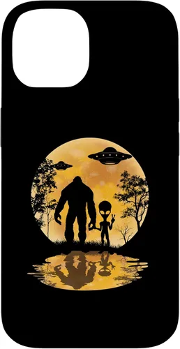 Vista 4 de Funda para iPhone 16 Alien Bigfoot Moon Sasquatch UFO Extraterrestre Hombres Mujeres