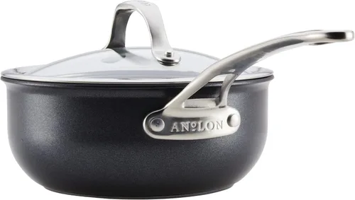 Vista 10 de Anolon X SearTech - Saucier antiadherente de aluminio con tapa, 2.5 cuartos de galón, gris súper oscuro